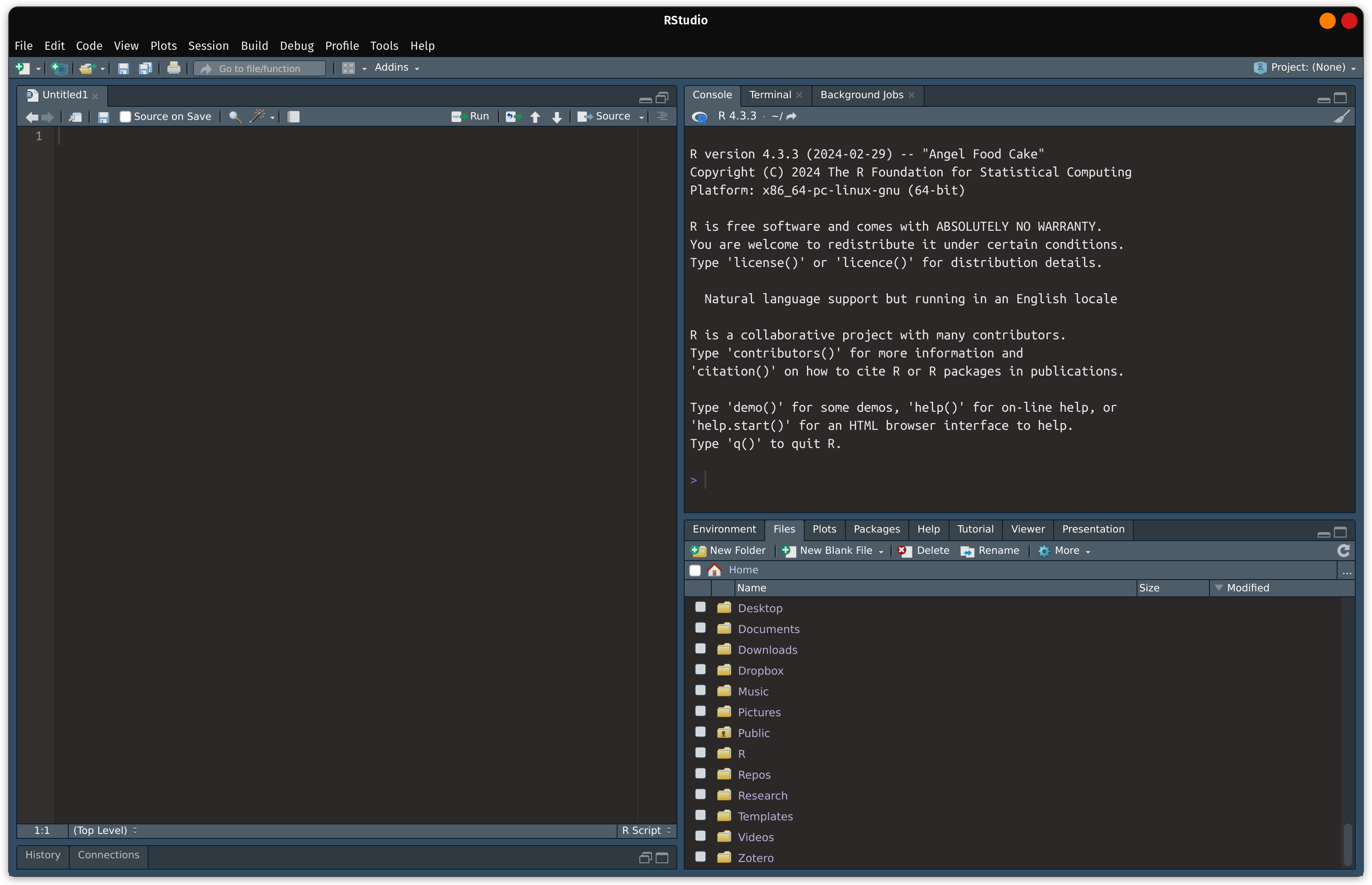The RStudio IDE is displayed with 3 panes: source, console, and files on computer. The source pane is expanded to cover half the image.